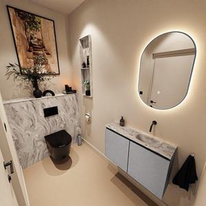 Mondiaz TURE-DLUX 80cm toiletmeubel Plata. EDEN wastafel Glace positie rechts. Zonder kraangat. TUREDX80PLAR0GLA