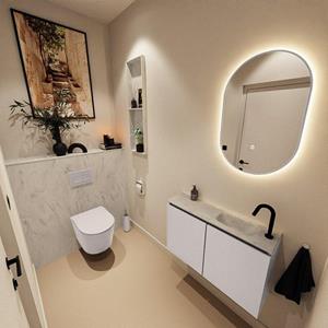 Mondiaz TURE-DLUX 80cm toiletmeubel Cale. EDEN wastafel Opalo positie rechts. Met 1 kraangat. TUREDX80CALR1OPA