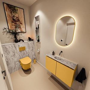 Mondiaz TURE-DLUX 80cm toiletmeubel Ocher. EDEN wastafel Glace positie midden. Zonder kraangat. TUREDX80OCHM0GLA