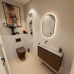 Mondiaz TURE-DLUX 80cm toiletmeubel Rust. EDEN wastafel Opalo positie links. Zonder kraangat. TUREDX80RUSL0OPA