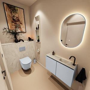 Mondiaz TURE-DLUX 80cm toiletmeubel Clay. EDEN wastafel Ostra positie rechts. Met 1 kraangat. TUREDX80CLAR1OST