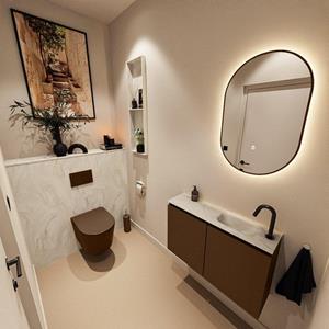 Mondiaz TURE-DLUX 80cm toiletmeubel Rust. EDEN wastafel Ostra positie rechts. Met 1 kraangat. TUREDX80RUSR1OST