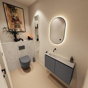 Mondiaz TURE-DLUX 80cm toiletmeubel Dark Grey. EDEN wastafel Opalo positie links. Zonder kraangat. TUREDX80DGRL0OPA