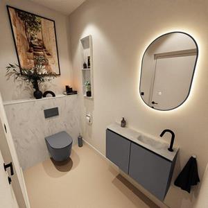 Mondiaz TURE-DLUX 80cm toiletmeubel Dark Grey. EDEN wastafel Opalo positie rechts. Met 1 kraangat. TUREDX80DGRR1OPA