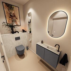 Mondiaz TURE-DLUX 80cm toiletmeubel Dark Grey. EDEN wastafel Ostra positie rechts. Met 1 kraangat. TUREDX80DGRR1OST