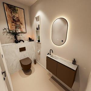 Mondiaz TURE-DLUX 80cm toiletmeubel Rust. EDEN wastafel Ostra positie links. Met 1 kraangat. TUREDX80RUSL1OST