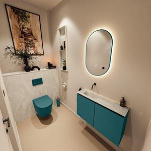 Mondiaz TURE-DLUX 80cm toiletmeubel Smag. EDEN wastafel Ostra positie links. Zonder kraangat. TUREDX80SMAL0OST