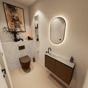 Mondiaz TURE-DLUX 80cm toiletmeubel Rust. EDEN wastafel Opalo positie links. Met 1 kraangat. TUREDX80RUSL1OPA