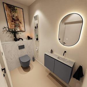 Mondiaz TURE-DLUX 80cm toiletmeubel Dark Grey. EDEN wastafel Opalo positie rechts. Zonder kraangat. TUREDX80DGRR0OPA