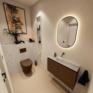 Mondiaz TURE-DLUX 80cm toiletmeubel Rust. EDEN wastafel Opalo positie midden. Zonder kraangat. TUREDX80RUSM0OPA