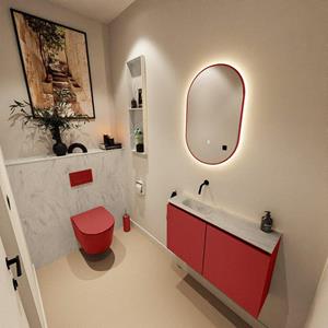 Mondiaz TURE-DLUX 80cm toiletmeubel Fire. EDEN wastafel Opalo positie links. Zonder kraangat. TUREDX80FIRL0OPA