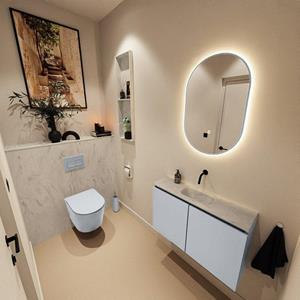 Mondiaz TURE-DLUX 80cm toiletmeubel Clay. EDEN wastafel Opalo positie midden. Zonder kraangat. TUREDX80CLAM0OPA