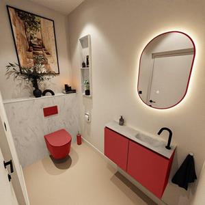 Mondiaz TURE-DLUX 80cm toiletmeubel Fire. EDEN wastafel Opalo positie rechts. Met 1 kraangat. TUREDX80FIRR1OPA