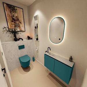 Mondiaz TURE-DLUX 80cm toiletmeubel Smag. EDEN wastafel Opalo positie links. Met 1 kraangat. TUREDX80SMAL1OPA