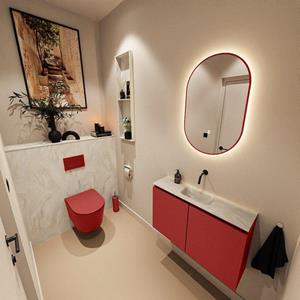 Mondiaz TURE-DLUX 80cm toiletmeubel Fire. EDEN wastafel Ostra positie midden. Zonder kraangat. TUREDX80FIRM0OST