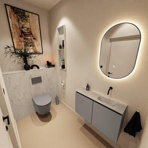 Mondiaz TURE-DLUX 80cm toiletmeubel Smoke. EDEN wastafel Opalo positie rechts. Zonder kraangat. TUREDX80SMOR0OPA