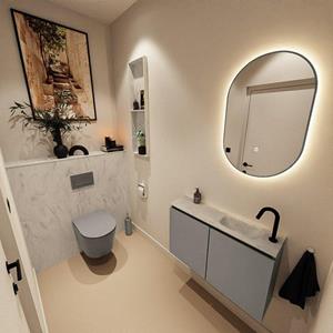 Mondiaz TURE-DLUX 80cm toiletmeubel Smoke. EDEN wastafel Opalo positie rechts. Met 1 kraangat. TUREDX80SMOR1OPA