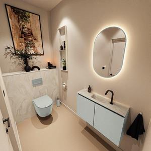 Mondiaz TURE-DLUX 80cm toiletmeubel Greey. EDEN wastafel Ostra positie midden. Met 1 kraangat. TUREDX80GREM1OST