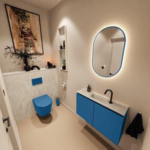 Mondiaz TURE-DLUX 80cm toiletmeubel Jeans. EDEN wastafel Ostra positie midden. Met 1 kraangat. TUREDX80JEAM1OST