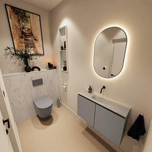 Mondiaz TURE-DLUX 80cm toiletmeubel Smoke. EDEN wastafel Opalo positie midden. Zonder kraangat. TUREDX80SMOM0OPA