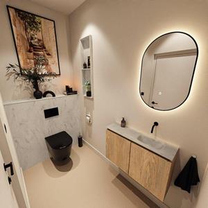 Mondiaz TURE-DLUX 80cm toiletmeubel Washed Oak. EDEN wastafel Opalo positie rechts. Zonder kraangat. TUREDX80WASR0OPA