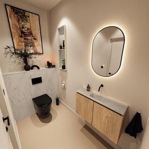 Mondiaz TURE-DLUX 80cm toiletmeubel Washed Oak. EDEN wastafel Opalo positie midden. Zonder kraangat. TUREDX80WASM0OPA