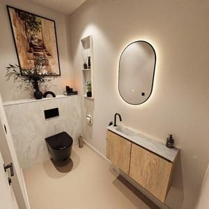 Mondiaz TURE-DLUX 80cm toiletmeubel Washed Oak. EDEN wastafel Ostra positie links. Met 1 kraangat. TUREDX80WASL1OST