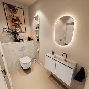 Mondiaz TURE-DLUX 80cm toiletmeubel Linen. EDEN wastafel Ostra positie midden. Met 1 kraangat. TUREDX80LINM1OST