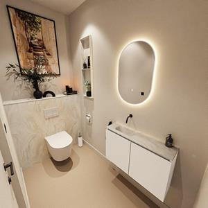 Mondiaz TURE-DLUX 80cm toiletmeubel Talc. EDEN wastafel Ostra positie links. Zonder kraangat. TUREDX80TALL0OST