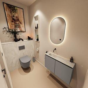 Mondiaz TURE-DLUX 80cm toiletmeubel Smoke. EDEN wastafel Ostra positie links. Zonder kraangat. TUREDX80SMOL0OST