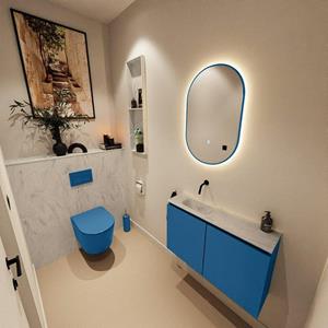 Mondiaz TURE-DLUX 80cm toiletmeubel Jeans. EDEN wastafel Opalo positie links. Zonder kraangat. TUREDX80JEAL0OPA