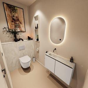 Mondiaz TURE-DLUX 80cm toiletmeubel Linen. EDEN wastafel Ostra positie links. Zonder kraangat. TUREDX80LINL0OST