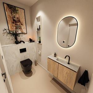 Mondiaz TURE-DLUX 80cm toiletmeubel Washed Oak. EDEN wastafel Ostra positie midden. Met 1 kraangat. TUREDX80WASM1OST