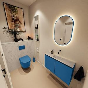 Mondiaz TURE-DLUX 80cm toiletmeubel Jeans. EDEN wastafel Opalo positie midden. Zonder kraangat. TUREDX80JEAM0OPA