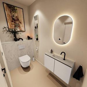 Mondiaz TURE-DLUX 80cm toiletmeubel Linen. EDEN wastafel Opalo positie midden. Met 1 kraangat. TUREDX80LINM1OPA