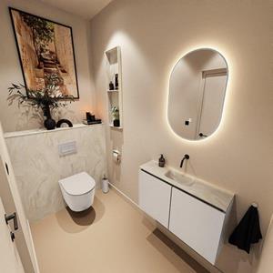 Mondiaz TURE-DLUX 80cm toiletmeubel Linen. EDEN wastafel Ostra positie midden. Zonder kraangat. TUREDX80LINM0OST