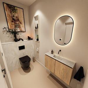 Mondiaz TURE-DLUX 80cm toiletmeubel Washed Oak. EDEN wastafel Ostra positie midden. Zonder kraangat. TUREDX80WASM0OST