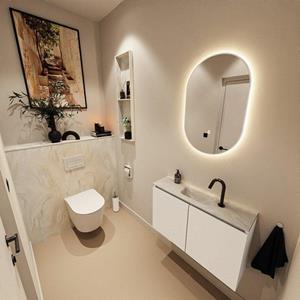 Mondiaz TURE-DLUX 80cm toiletmeubel Talc. EDEN wastafel Ostra positie midden. Met 1 kraangat. TUREDX80TALM1OST