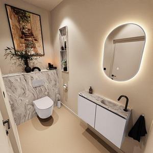 Mondiaz TURE-DLUX 80cm toiletmeubel Cale. EDEN wastafel Glace positie rechts. Met 1 kraangat. TUREDX80CALR1GLA