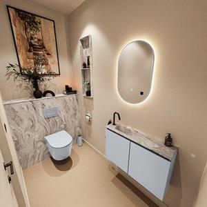 Mondiaz TURE-DLUX 80cm toiletmeubel Clay. EDEN wastafel Glace positie links. Met 1 kraangat. TUREDX80CLAL1GLA