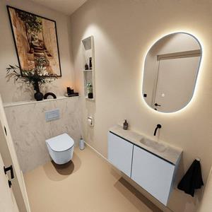 Mondiaz TURE-DLUX 80cm toiletmeubel Clay. EDEN wastafel Opalo positie rechts. Zonder kraangat. TUREDX80CLAR0OPA