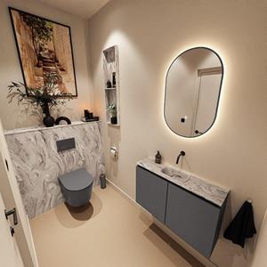 Mondiaz TURE-DLUX 80cm toiletmeubel Dark Grey. EDEN wastafel Glace positie midden. Zonder kraangat. TUREDX80DGRM0GLA