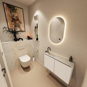 Mondiaz TURE-DLUX 80cm toiletmeubel Talc. EDEN wastafel Ostra positie links. Met 1 kraangat. TUREDX80TALL1OST