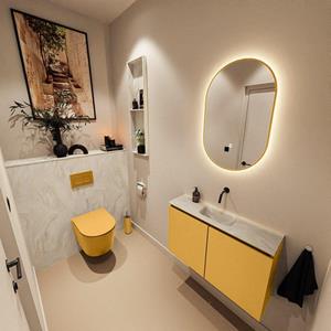 Mondiaz TURE-DLUX 80cm toiletmeubel Ocher. EDEN wastafel Ostra positie midden. Zonder kraangat. TUREDX80OCHM0OST