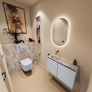 Mondiaz TURE-DLUX 80cm toiletmeubel Clay. EDEN wastafel Glace positie links. Zonder kraangat. TUREDX80CLAL0GLA