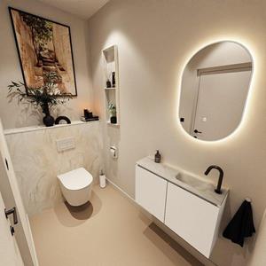 Mondiaz TURE-DLUX 80cm toiletmeubel Talc. EDEN wastafel Ostra positie rechts. Met 1 kraangat. TUREDX80TALR1OST