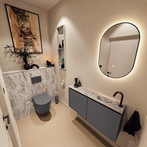 Mondiaz TURE-DLUX 100cm toiletmeubel Dark Grey. EDEN wastafel Glace positie rechts. Met 1 kraangat. TUREDX100DGRR1GLA