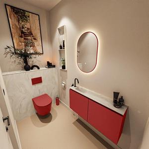 Mondiaz TURE-DLUX 100cm toiletmeubel Fire. EDEN wastafel Ostra positie links. Met 1 kraangat. TUREDX100FIRL1OST