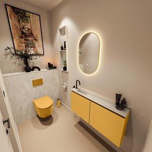 Mondiaz TURE-DLUX 100cm toiletmeubel Ocher. EDEN wastafel Ostra positie links. Met 1 kraangat. TUREDX100OCHL1OST