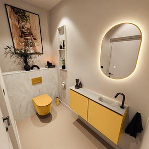 Mondiaz TURE-DLUX 100cm toiletmeubel Ocher. EDEN wastafel Ostra positie rechts. Met 1 kraangat. TUREDX100OCHR1OST